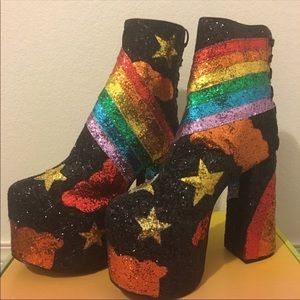 Dolls Kill Rainbow 🌈 Glitter Boots size 8